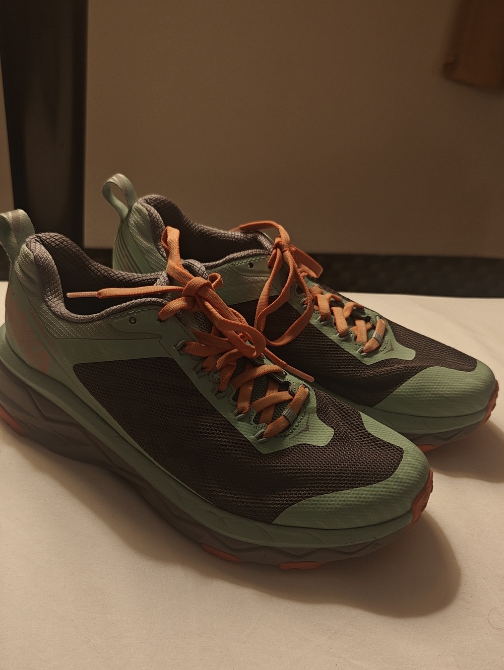 Hoka One One W ChallengerATR 5 Women's Mint Green and Orange Trail Shoes 7.5